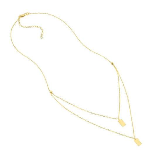 YELLOW GOLD DOUBLE DOG TAG ADJUSTABLE DUET NECKLACE