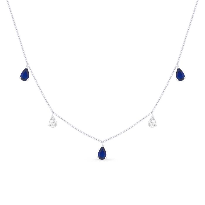14K WHITE GOLD BLUE SAPPHIRE AND DIAMOND NECKLACE