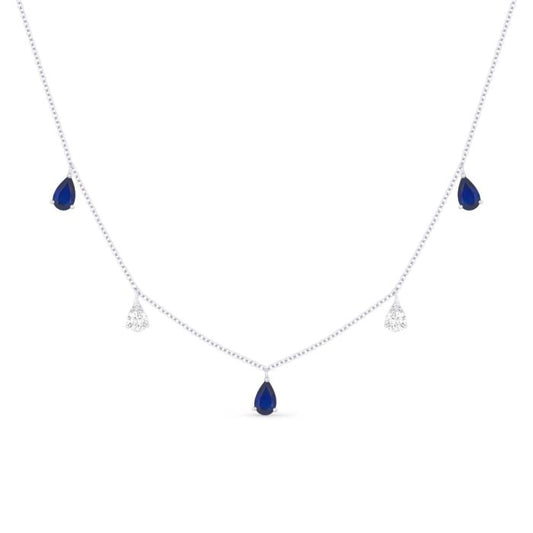 14K WHITE GOLD BLUE SAPPHIRE AND DIAMOND NECKLACE