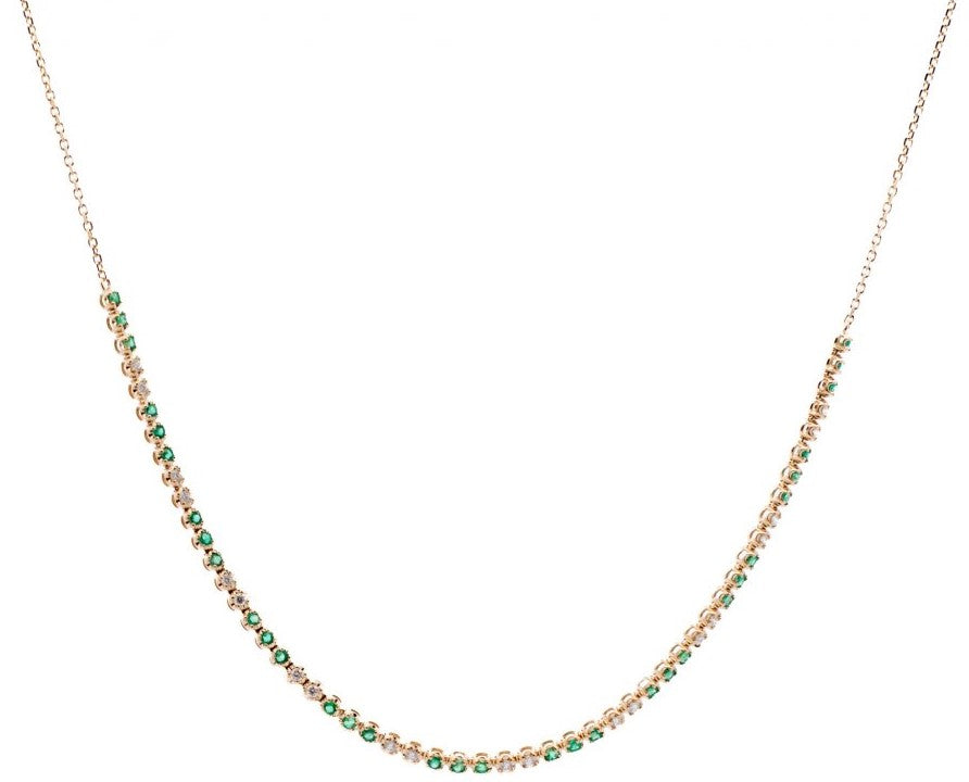 14K YELLOW GOLD DIAMOND AND EMERALD LINE NECKLACE