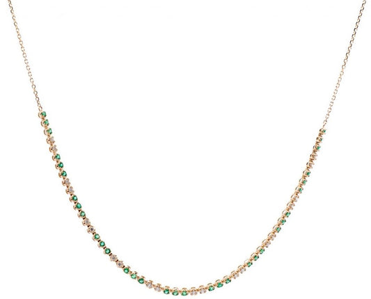 14K YELLOW GOLD DIAMOND AND EMERALD LINE NECKLACE