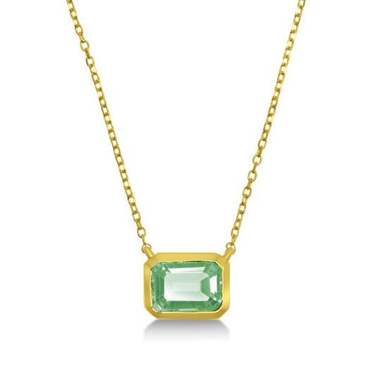 YELLOW GOLD EMERALD CUT GREEN AMETHYST BEZEL SET NECKALCE