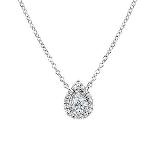 14K WHITE GOLD DIAMOND MIRACLE TOP HALO PEAR SHAPE NECKLACE