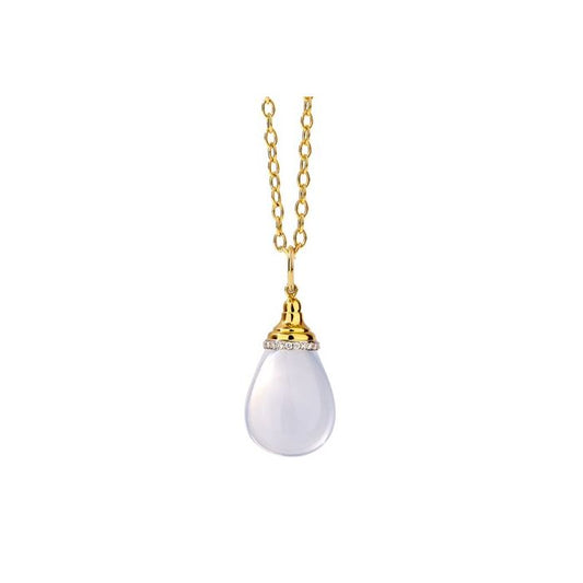 18K YELLOW GOLD MOON QUARTZ MOGUL 20 CT DROP PENDANT WITH DIAMOND TRIM