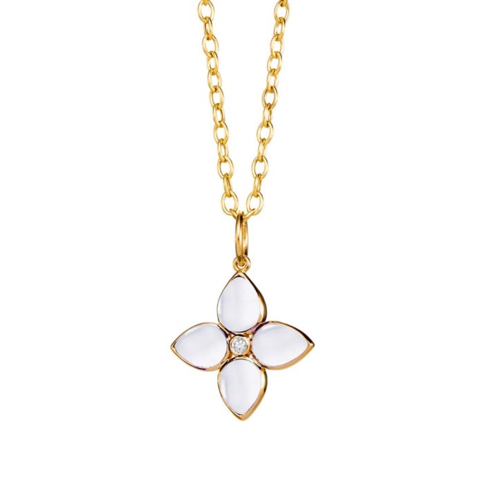 18K YELLOW GOLD MOGUL FLOWER PENDANT WITH MOON QUARTZ