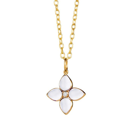 18K YELLOW GOLD MOGUL FLOWER PENDANT WITH MOON QUARTZ