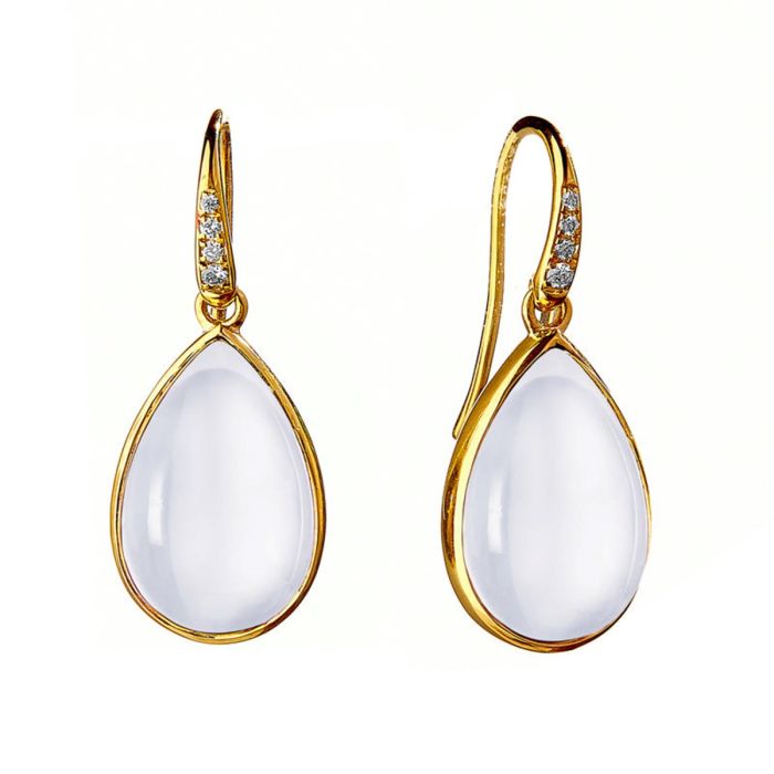 18K YELLOW GOLD MOON QUARTZ PEAR EARRINGS