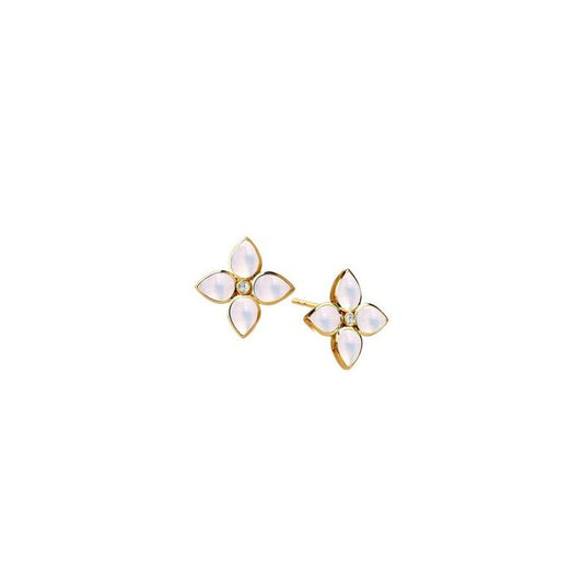 18K YELLOW GOLD  MOGUL WITH MOON QUARTZ 3.5 CT AND DIAMOND 0.05 CTTW EARRINGS