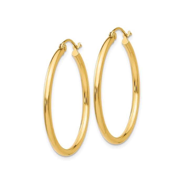 14K YELLOW GOLD 2MM THICK TUBE HOOPS MEASURING 30 MM