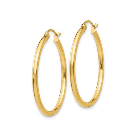 14K YELLOW GOLD 2MM THICK TUBE HOOPS MEASURING 30 MM
