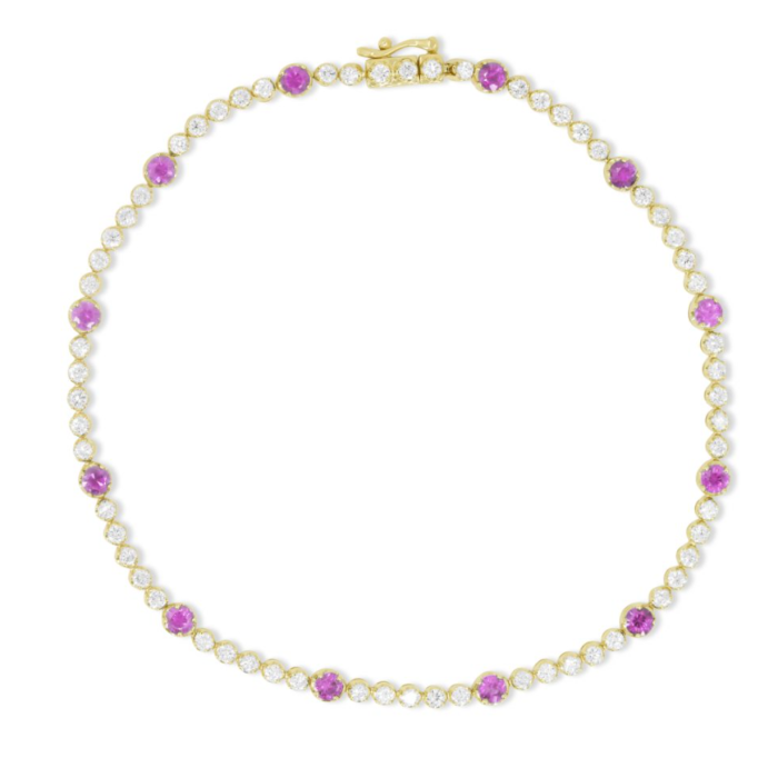 14K YELLOW GOLD DIAMOND AND PINK SAPPHIRE TENNIS BRACELET