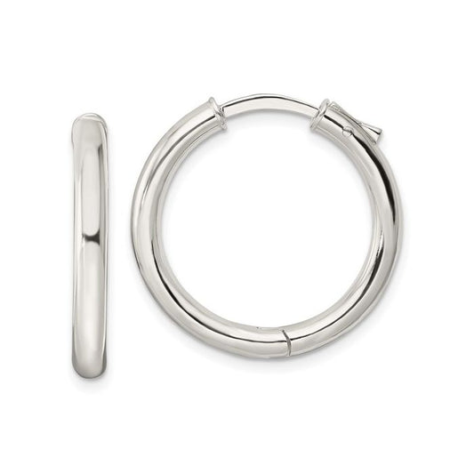 STERLING SILVER 25MM HINGED TUBE HOOP EARRINGS