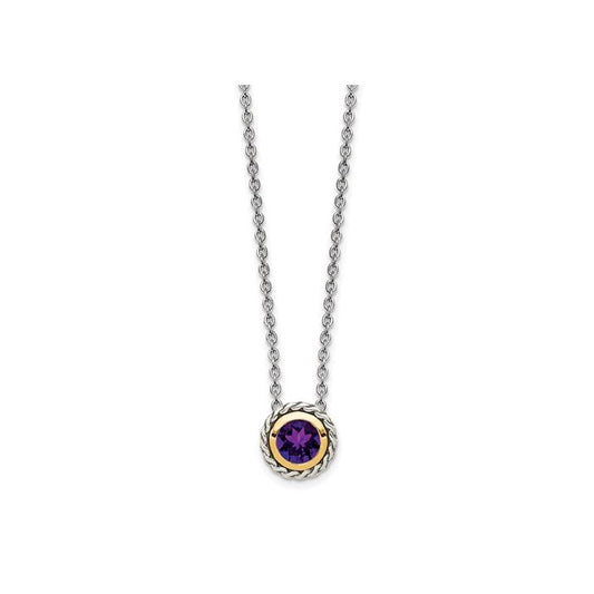 MIXED METAL ROUND AMETHYST PENDANT