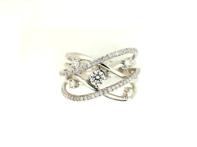 18K WHITE GOLD CROSS OVER DIAMOND RING