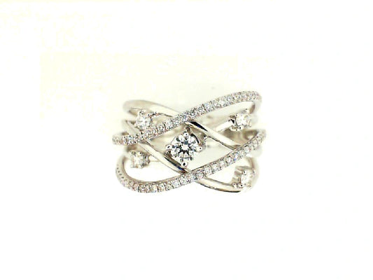 18K WHITE GOLD CROSS OVER DIAMOND RING