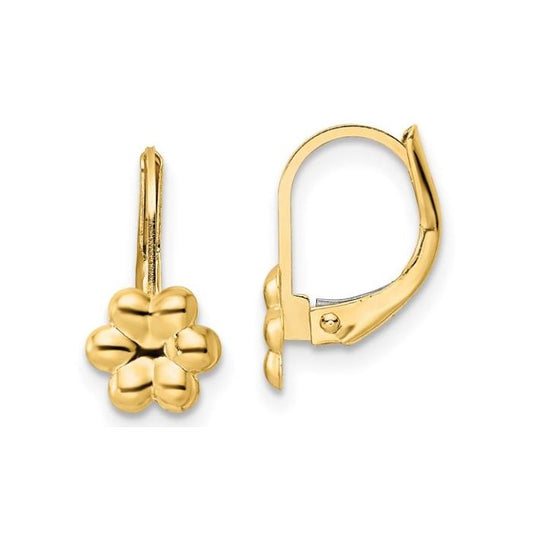 14K YELLOW GOLD FLOWER LEVERBACK EARRINGS