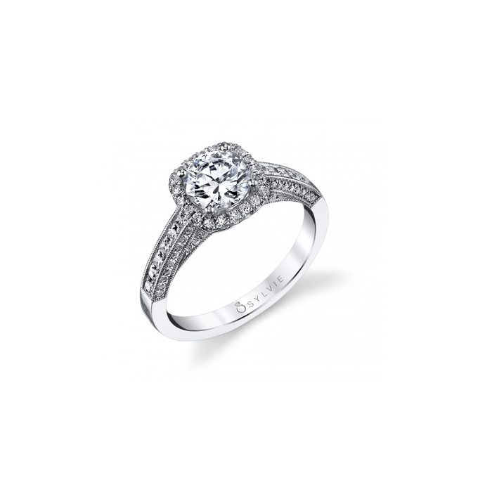 Sylvie Unique Vintage With Princess Cut Side Stone Engagement Ring