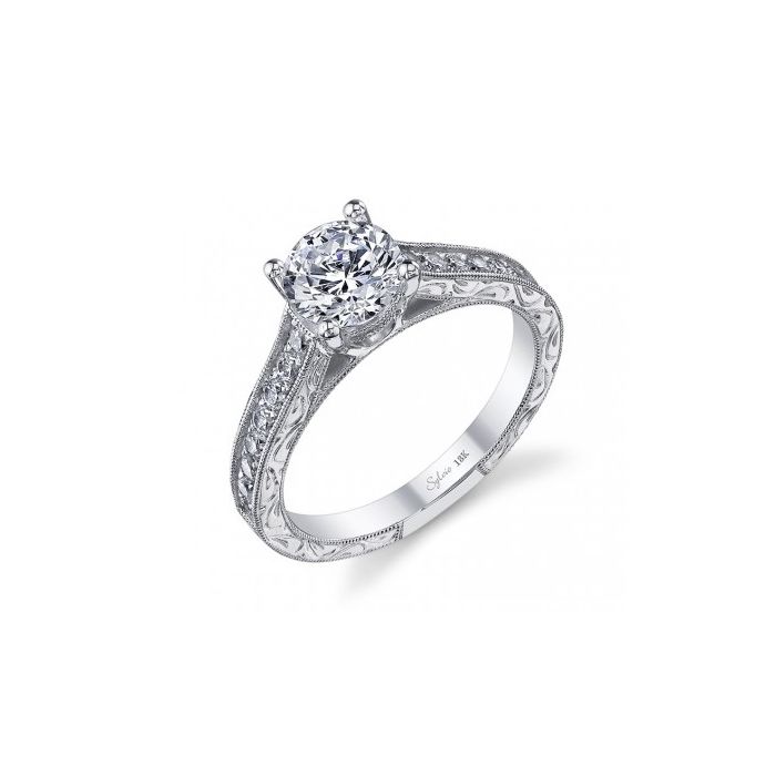Sylvie Vintage Engraved Diamond Engagement Ring