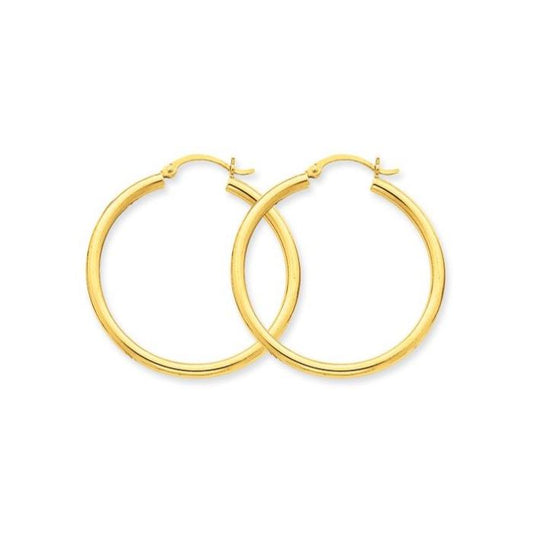 14K YELLOW GOLD 2.5MM WIDE 35MM TUBE HOOP