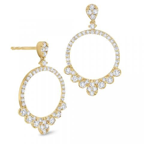 14K YELLOW GOLD OPEN CIRCLE DIAMOND DROP EARRINGS