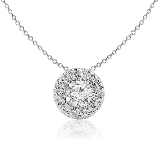 14K WHITE GOLD DIAMOND HALO PENDANT