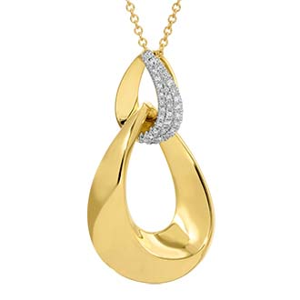 14K YELLOW GOLD DIAMOND INTERLOCKING OPEN PEAR DROP PENDANT NECKLACE