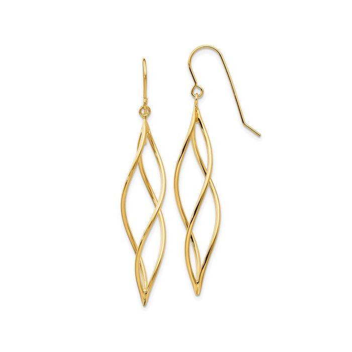 YELLOW GOLD ELONGATED TWISTED DROP EARRINGS