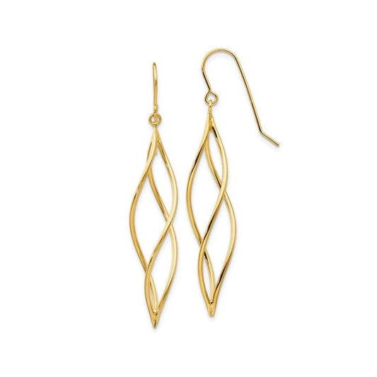 YELLOW GOLD ELONGATED TWISTED DROP EARRINGS