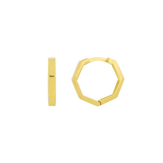 HEXAGON SHAPED YELLOW GOLD HUGGIE HOOPS