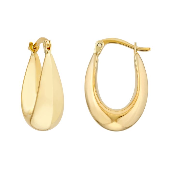 14K YELLOW GOLD OVAL TEARDROP HOOP EARRINGS