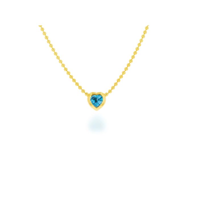 14K YELLOW GOLD BLUE TOPAZ HEART BEZEL BEAD NECKALCE