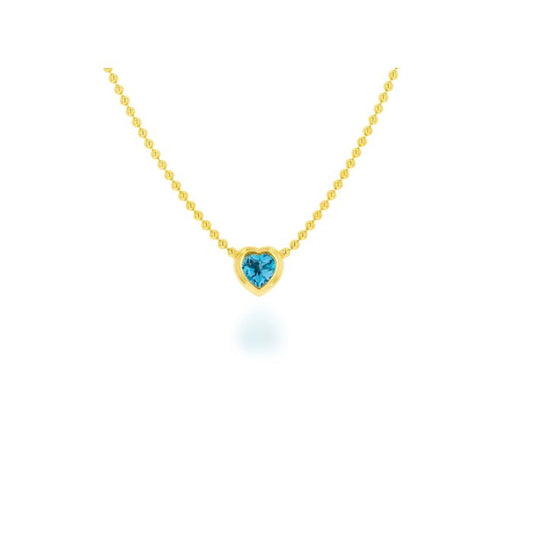 14K YELLOW GOLD BLUE TOPAZ HEART BEZEL BEAD NECKALCE