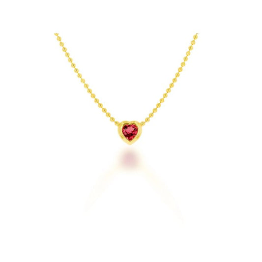 14K YELLOW GOLD PINK TOURMALINE HEART BEZEL BEAD NECKLACE