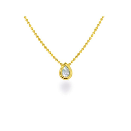 14K YELLOW GOLD MOTHER OF PEARL TEARDROP BEZEL BEAD CHAIN NECKLACE