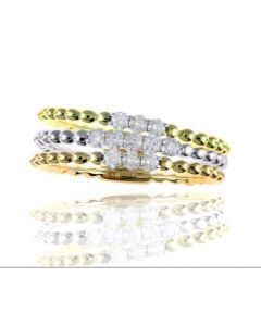 TRI-COLOR BEADED STACKABLE DIAMOND RINGS 