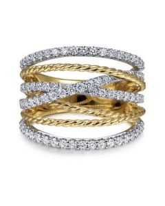 GABRIEL TWO TONE TWISTED ROPE AND DIAMOND MULTI ROW RING