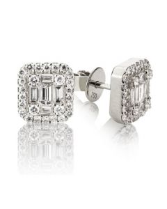 WHITE GOLD BAGUETTE AND ROUND DIAMOND ILLUSION STUDS