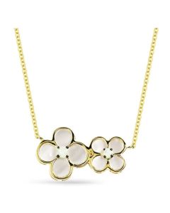 YELLOW GOLD MOTHER OF PEARL AND DIAMOND FLOWER PENDANT