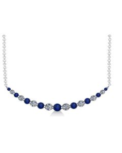 WHITE GOLD SAPPHIRE AND DIAMOND CURVED BAR NECKLACE