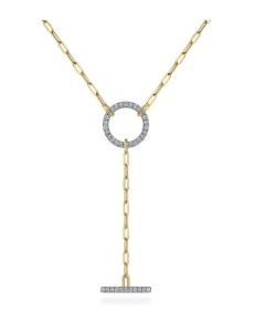 GABRIEL YELLOW GOLD DIAMOND CIRCLE AND BAR Y-KNOT NECKLACE 