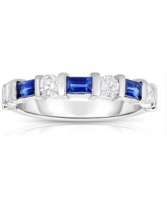 BLUE SAPPHIRE BAGUETTE AND ROUND DIAMOND BAND