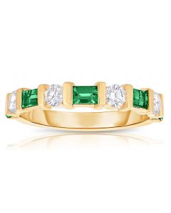 EMERALD BAGUETTE AND ROUND DIAMOND BAND