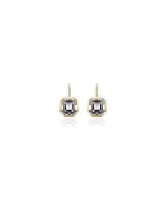 YELLOW GOLD DIAMOND AND ASSHER CUT ROCK CRYSTAL WIRE  EARRING