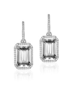 WHITE GOLD EMERALD CUT  ROCK CRYSTAL AND DIAMOND WIRE EARRINGS