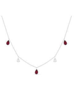 WHITE GOLD PEAR SHAPE RUBY AND DIAMOND NECKLACE