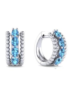 GABRIEL & CO STERLING SILVER AND BLUE TOPAZ HUGGIE HOOPS