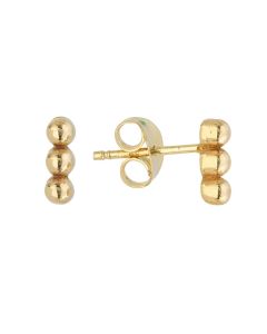 Yellow Gold Triple Bead Stud Earrings