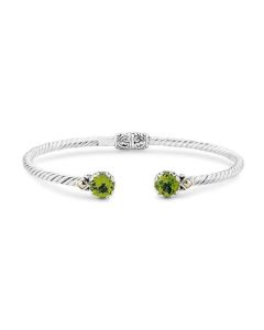 STERLING SLIVER WITH 18K YELLOW GOLD PERIDOT TWISTED CABLE BANGLE