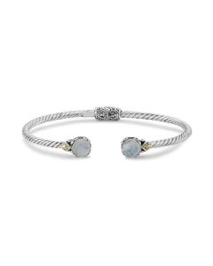 STERLING SILVER WITH 18K YELLOW GOLD RAINBOW MOONSTONE TWISTED CABLE BANGLE