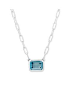 STERLING SILVER EMERALD SHAPE BLUE TOPAZ SOLITAIRE NECKLACE